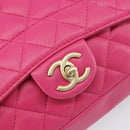 CHANEL Mini Matelasse Chain Shoulder Bag Lamb Skin Pink Gold CC Auth 150617-14
