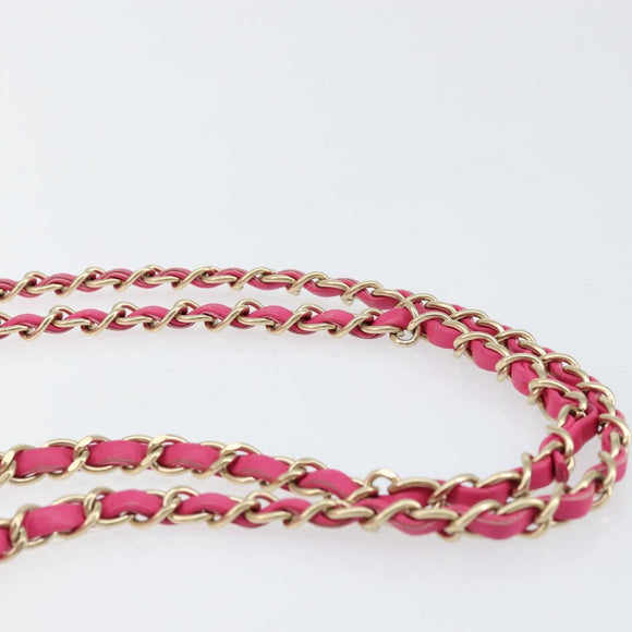 CHANEL Mini Matelasse Chain Shoulder Bag Lamb Skin Pink Gold CC Auth 150617