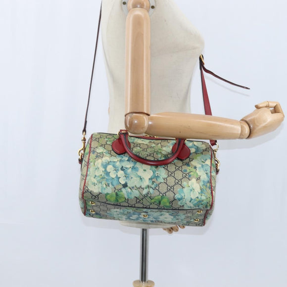 GUCCI GG Supreme Botanical Hand Bag PVC 2way Beige Gold 546314 Auth 150720