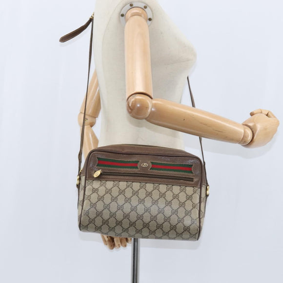 GUCCI GG Supreme Web Sherry Line Bag PVC Beige Gold 001 113 6472 Auth 150723