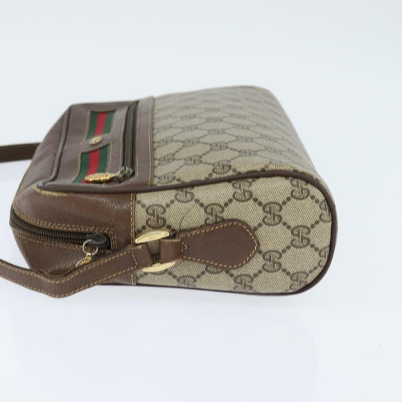 GUCCI GG Supreme Web Sherry Line Bag PVC Beige Gold 001 113 6472 Auth 150723