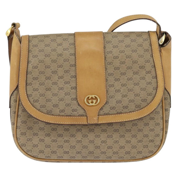 GUCCI Micro GG Supreme Shoulder Bag PVC Beige Gold Auth 150726