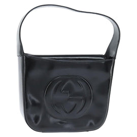 GUCCI Soho Hand Bag Enamel Black Silver Auth 150731