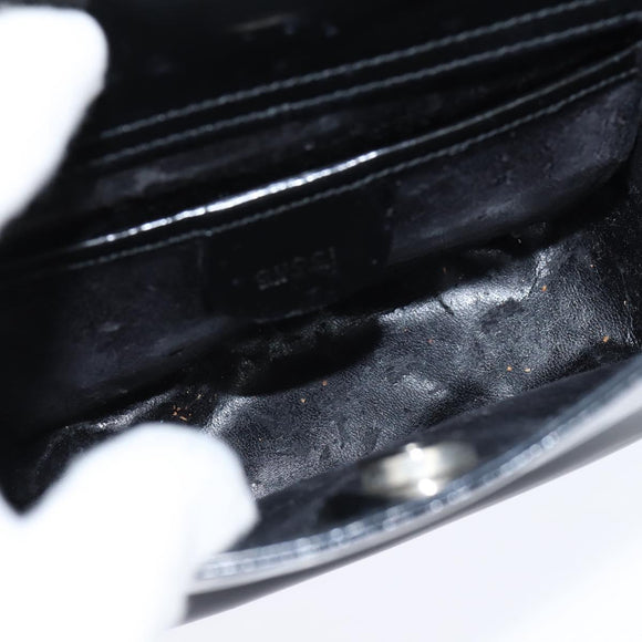 GUCCI Soho Hand Bag Enamel Black Silver Auth 150731