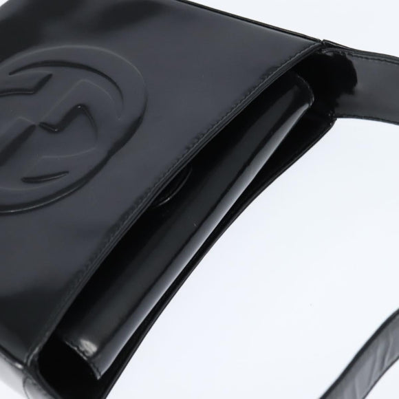 GUCCI Soho Hand Bag Enamel Black Silver Auth 150731