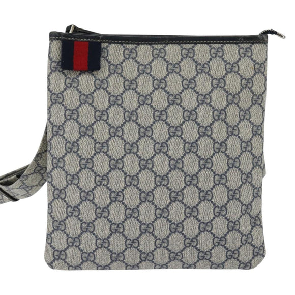 GUCCI GG Supreme Sherry Line Shoulder Bag PVC Navy Silver 246413 Auth 150735