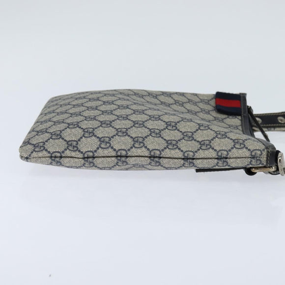 GUCCI GG Supreme Sherry Line Shoulder Bag PVC Navy Silver 246413 Auth 150735