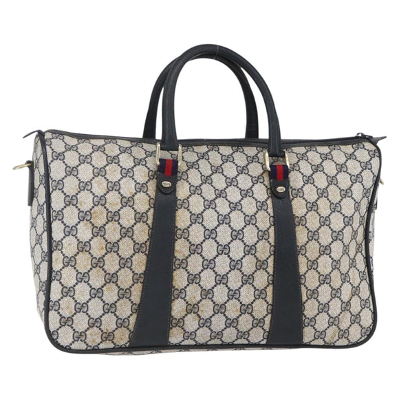 GUCCI GG Supreme Sherry Line Hand Bag PVC Navy Gold 39 02 041 Auth 150740