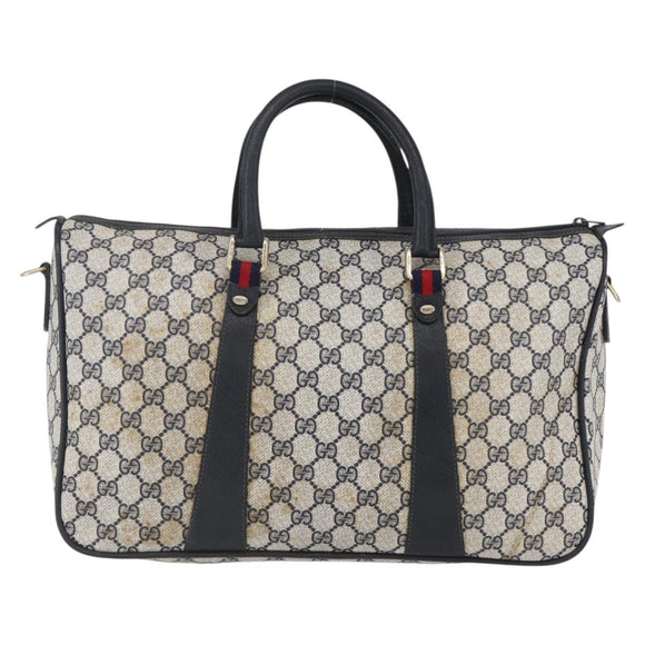 GUCCI GG Supreme Sherry Line Hand Bag PVC Navy Gold 39 02 041 Auth 150740