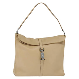 GUCCI Jackie Shoulder Bag Leather Beige Gold 001 3355 Auth 150741