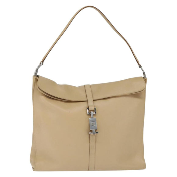 GUCCI Jackie Shoulder Bag Leather Beige Gold 001 3355 Auth 150741
