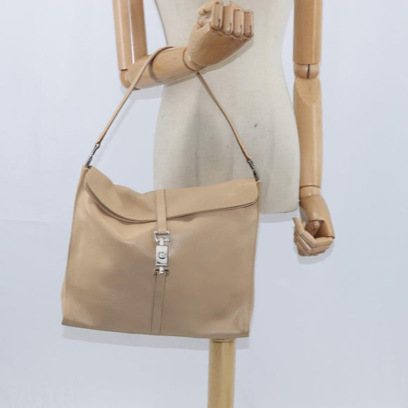 GUCCI Jackie Shoulder Bag Leather Beige Gold 001 3355 Auth 150741