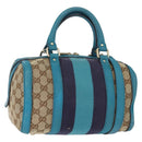 GUCCI GG Canvas Sherry Line Hand Bag 2way Blue Gold 269876 Auth 150743-1