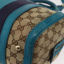 GUCCI GG Canvas Sherry Line Hand Bag 2way Blue Gold 269876 Auth 150743-17