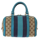 GUCCI GG Canvas Sherry Line Hand Bag 2way Blue Gold 269876 Auth 150743-13