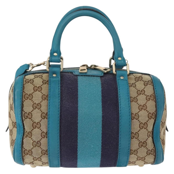 GUCCI GG Canvas Sherry Line Hand Bag 2way Blue Gold 269876 Auth 150743