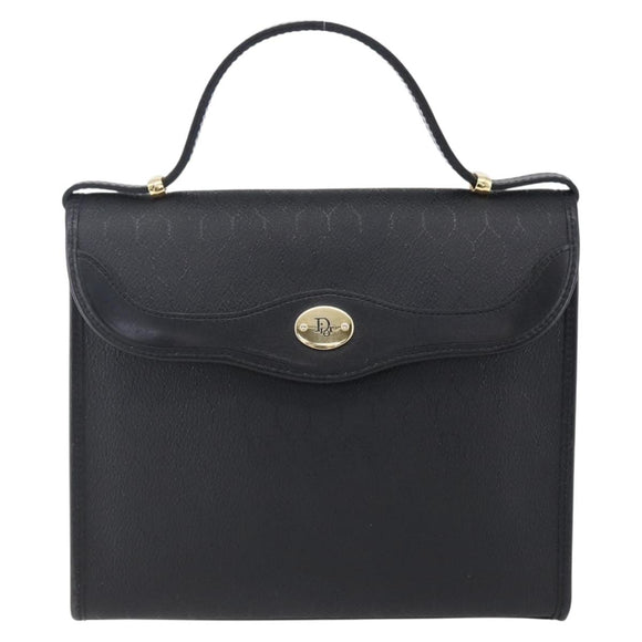 Christian Dior Honeycomb Canvas Hand Bag PVC Black Gold Auth 150746