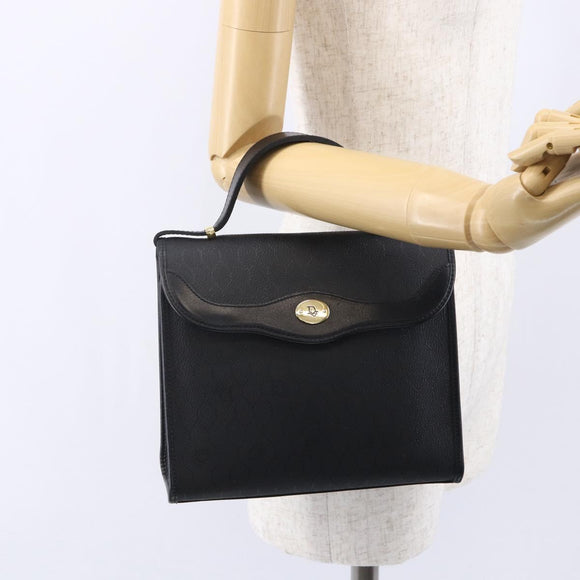 Christian Dior Honeycomb Canvas Hand Bag PVC Black Gold Auth 150746