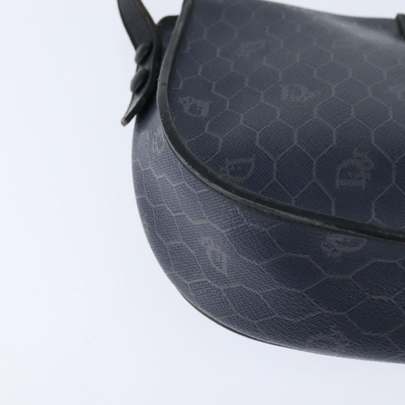 Christian Dior Honeycomb Canvas Shoulder Bag PVC Navy gold Auth 150747
