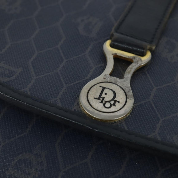 Christian Dior Honeycomb Canvas Shoulder Bag PVC Navy gold Auth 150747