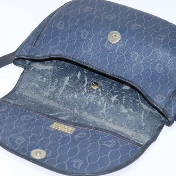 Christian Dior Honeycomb Canvas Shoulder Bag PVC Navy gold Auth 150747