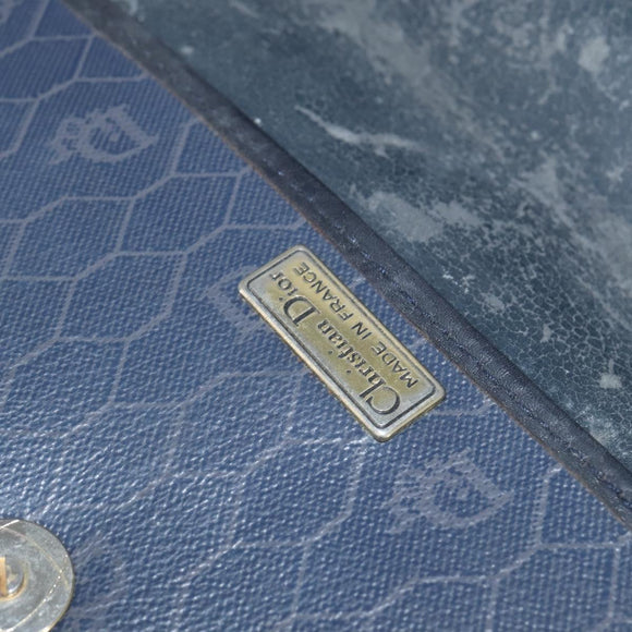 Christian Dior Honeycomb Canvas Shoulder Bag PVC Navy gold Auth 150747