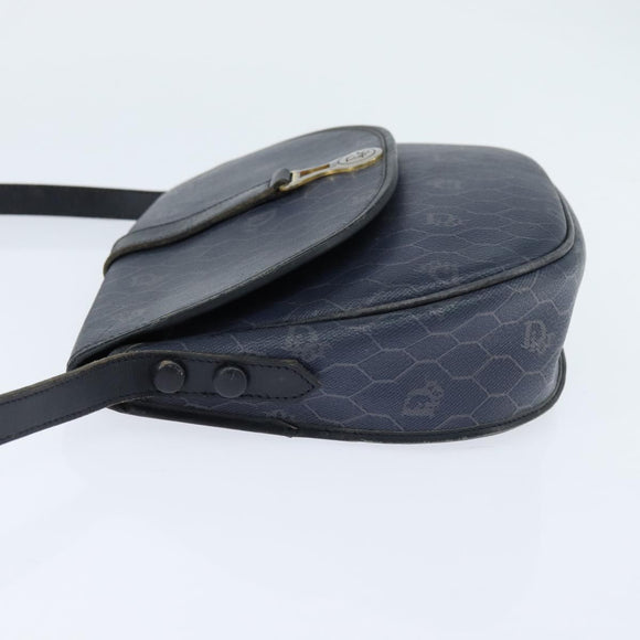 Christian Dior Honeycomb Canvas Shoulder Bag PVC Navy gold Auth 150747