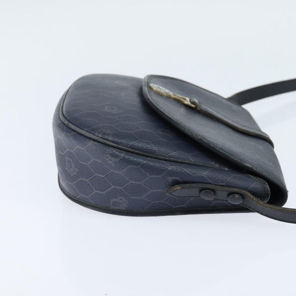 Christian Dior Honeycomb Canvas Shoulder Bag PVC Navy gold Auth 150747