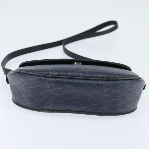 Christian Dior Honeycomb Canvas Shoulder Bag PVC Navy gold Auth 150747