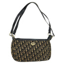 Christian Dior Trotter Canvas Shoulder Bag Navy Gold Auth 150748-1