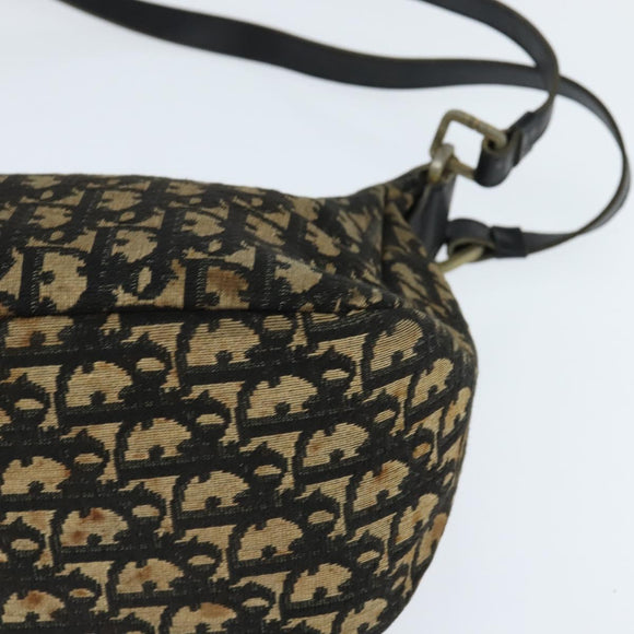 Christian Dior Trotter Canvas Shoulder Bag Navy Gold Auth 150748