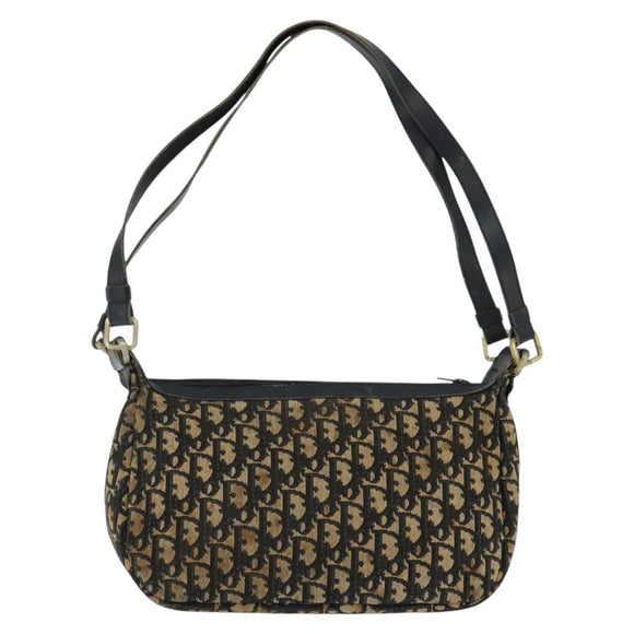 Christian Dior Trotter Canvas Shoulder Bag Navy Gold Auth 150748