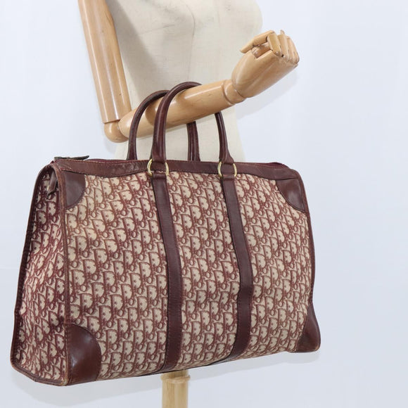 Christian Dior Trotter Canvas Boston Bag Red Silver Auth 150750
