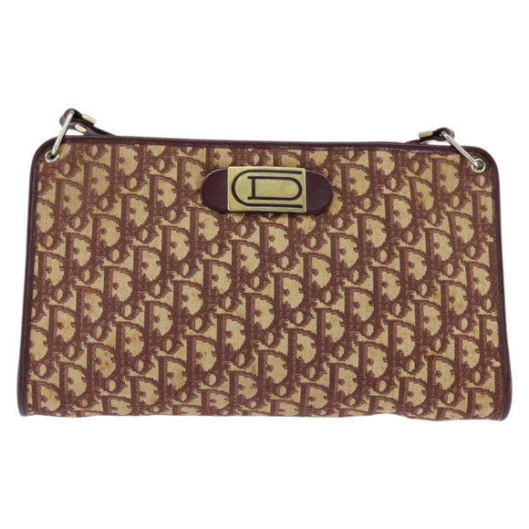 Christian Dior Trotter Canvas Shoulder Bag Red Gold Auth 150751