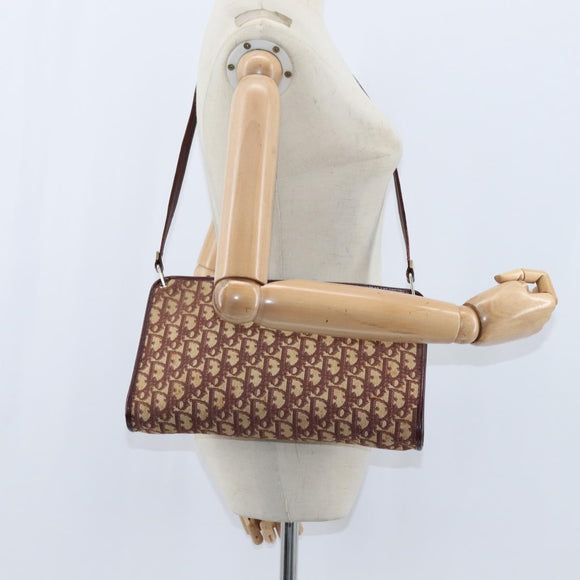 Christian Dior Trotter Canvas Shoulder Bag Red Gold Auth 150751