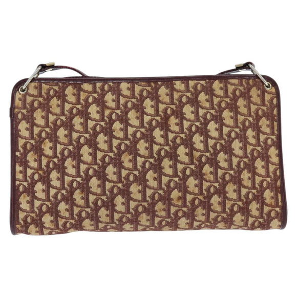 Christian Dior Trotter Canvas Shoulder Bag Red Gold Auth 150751
