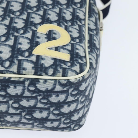 Christian Dior Trotter Canvas Shoulder Bag PVC Blue Silver Auth 150753