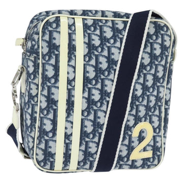 Christian Dior Trotter Canvas Shoulder Bag PVC Blue Silver Auth 150753