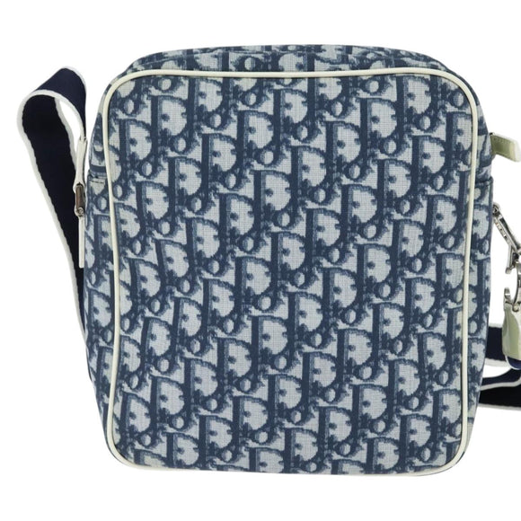 Christian Dior Trotter Canvas Shoulder Bag PVC Blue Silver Auth 150753
