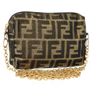 FENDI Zucca Canvas Chain Shoulder Bag Brown Black gold Auth 150754-1