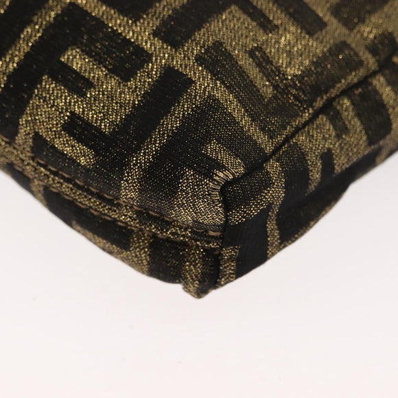 FENDI Zucca Canvas Chain Shoulder Bag Brown Black gold Auth 150754