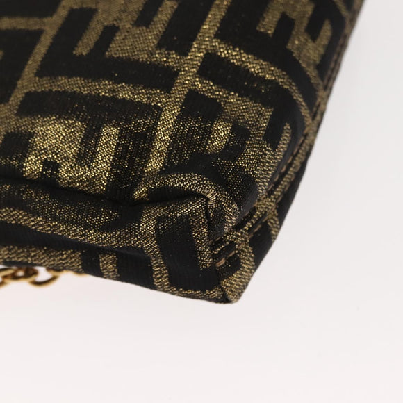 FENDI Zucca Canvas Chain Shoulder Bag Brown Black gold Auth 150754