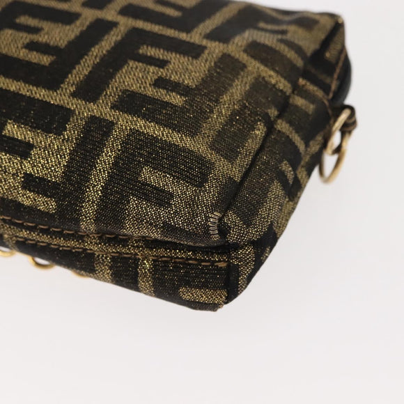 FENDI Zucca Canvas Chain Shoulder Bag Brown Black gold Auth 150754