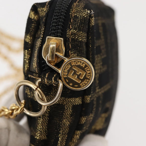 FENDI Zucca Canvas Chain Shoulder Bag Brown Black gold Auth 150754