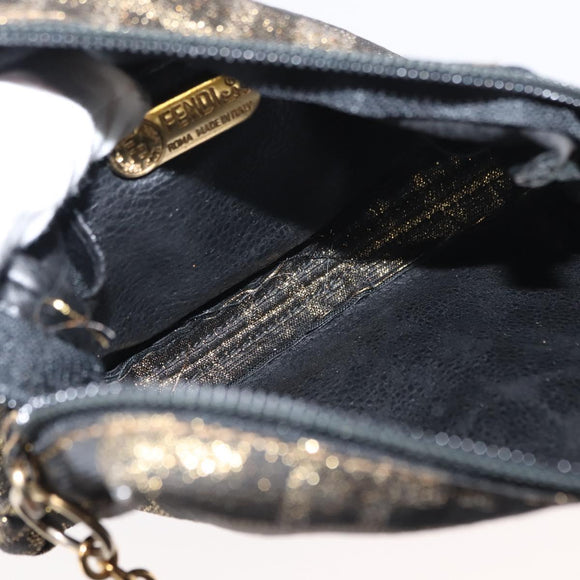 FENDI Zucca Canvas Chain Shoulder Bag Brown Black gold Auth 150754