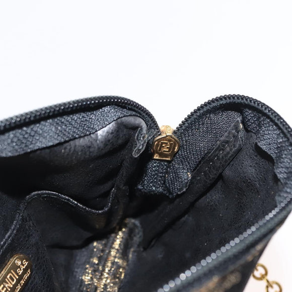 FENDI Zucca Canvas Chain Shoulder Bag Brown Black gold Auth 150754