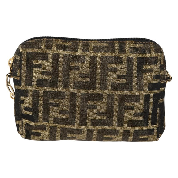 FENDI Zucca Canvas Chain Shoulder Bag Brown Black gold Auth 150754