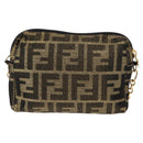 FENDI Zucca Canvas Chain Shoulder Bag Brown Black gold Auth 150754-2
