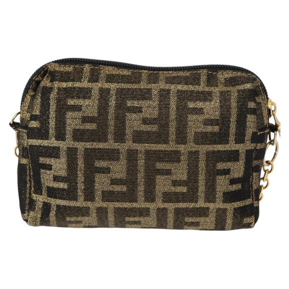 FENDI Zucca Canvas Chain Shoulder Bag Brown Black gold Auth 150754