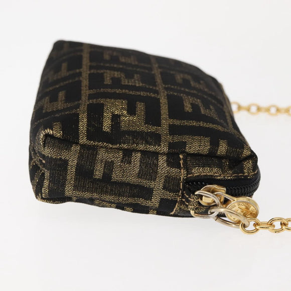 FENDI Zucca Canvas Chain Shoulder Bag Brown Black gold Auth 150754